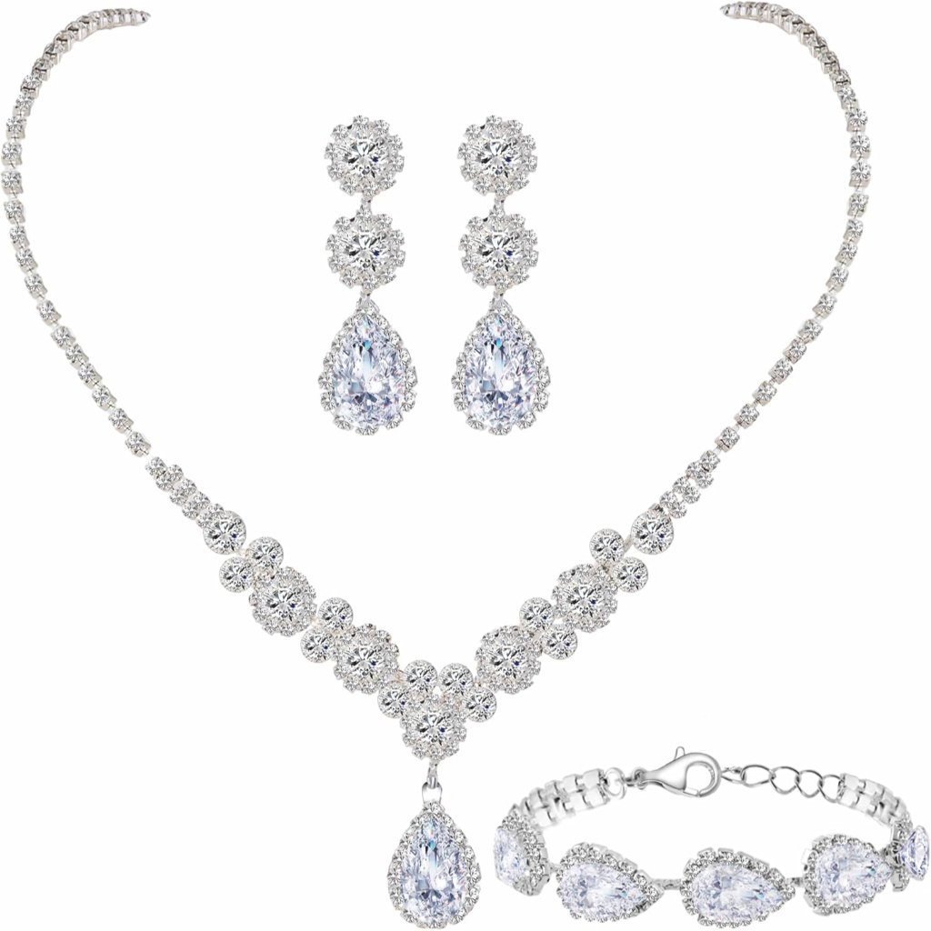 Silver/Gold Rhinestone Crystal Wedding Bridal Bridesmaids Earrings Bracelet Set